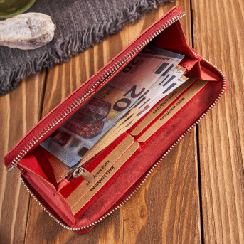 Portfel damski skórzany czerwony w geometryczny wzór vintage T-116-HRD