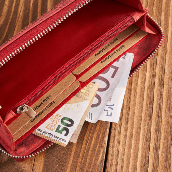 Portfel damski skórzany czerwony w geometryczny wzór vintage T-116-HRD