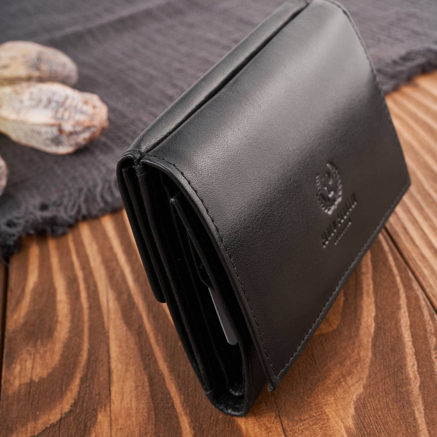 Portfel damski skórzany czarny klasyczny mały RFID T-32-BL