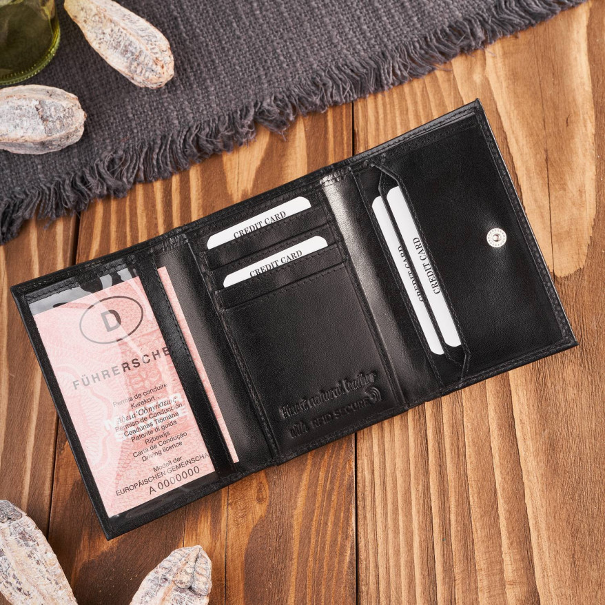 Portfel damski skórzany czarny klasyczny mały RFID T-32-BL