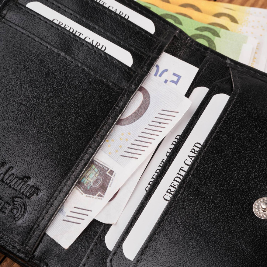 Portfel damski skórzany czarny klasyczny mały RFID T-32-BL