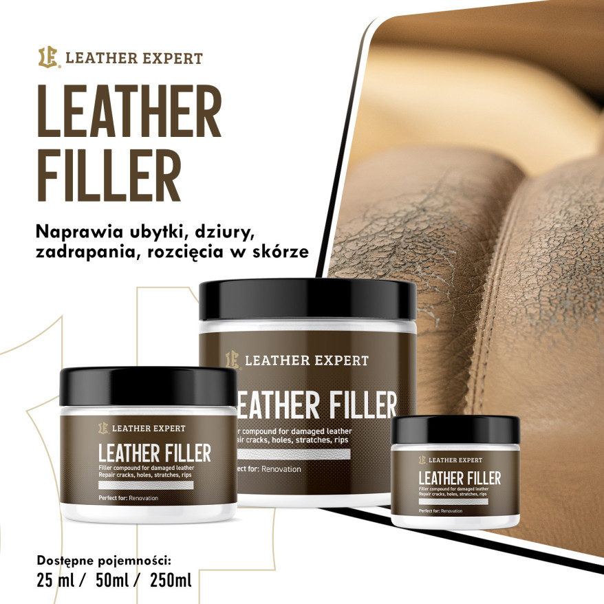 Leather Filler – szpachla do skóry w kolorze białym 50 ml Leather Expert LE-10-FW50