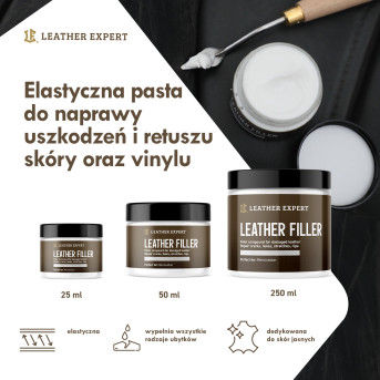 Leather Filler – szpachla do skóry w kolorze białym 250 ml Leather Expert LE-10-FW250