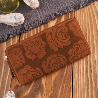 Portfel damski skórzany pomarańczowy w kwiaty RFID T-115-HOR