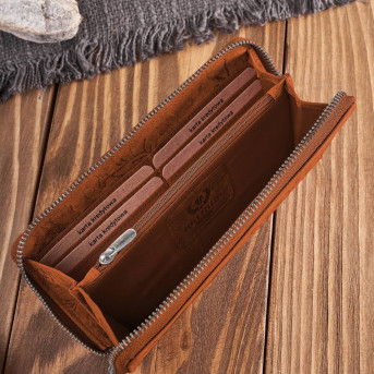 Portfel damski skórzany pomarańczowy w kwiaty RFID T-115-HOR