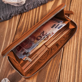 Portfel damski skórzany pomarańczowy w kwiaty RFID T-115-HOR