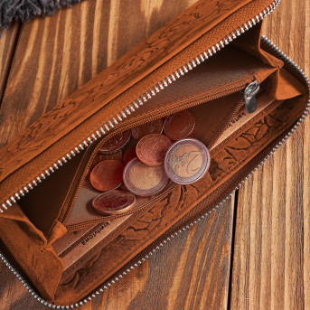 Portfel damski skórzany pomarańczowy w kwiaty RFID T-115-HOR