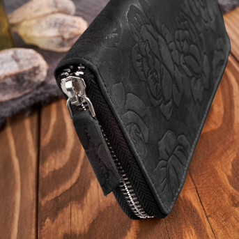 Portfel damski skórzany czarny w kwiaty RFID T-115-HBL