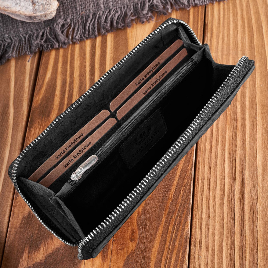 Portfel damski skórzany czarny w kwiaty RFID T-115-HBL