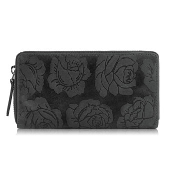 Portfel damski skórzany czarny w kwiaty RFID T-115-HBL