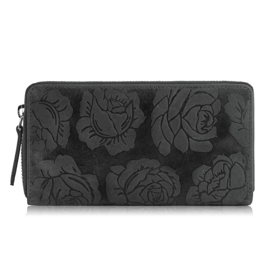 Portfel damski skórzany czarny w kwiaty RFID T-115-HBL