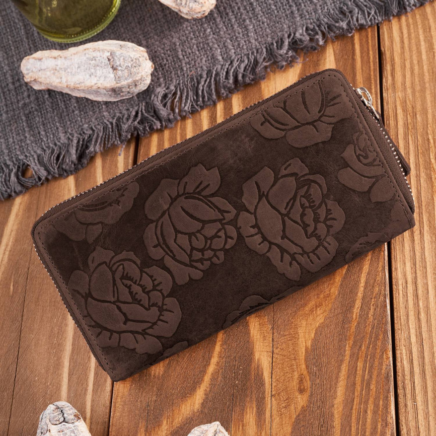 Portfel damski skórzany brązowy w kwiaty RFID T-115-HBR