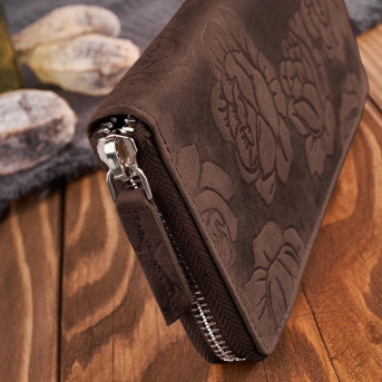 Portfel damski skórzany brązowy w kwiaty RFID T-115-HBR