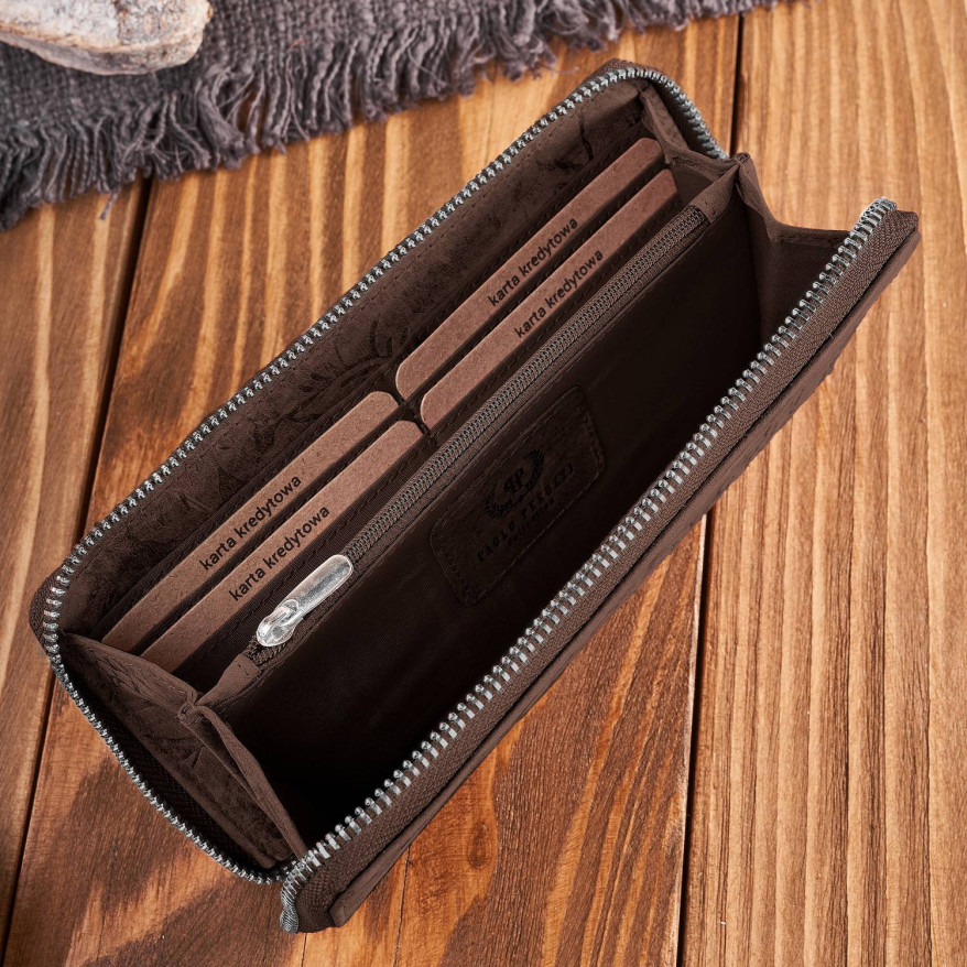 Portfel damski skórzany brązowy w kwiaty RFID T-115-HBR