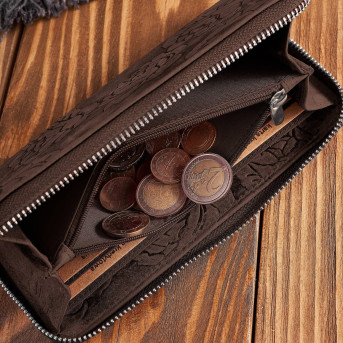 Portfel damski skórzany brązowy w kwiaty RFID T-115-HBR