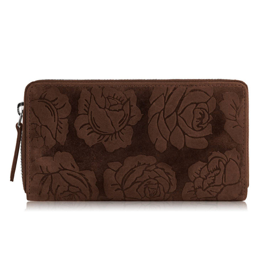 Portfel damski skórzany brązowy w kwiaty RFID T-115-HBR