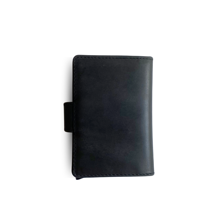 Portfel męski skórzany z wysuwanym etui mały czarny pionowy etui na karty vintage OU-35