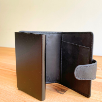 Portfel męski skórzany z wysuwanym etui mały czarny pionowy etui na karty vintage OU-35