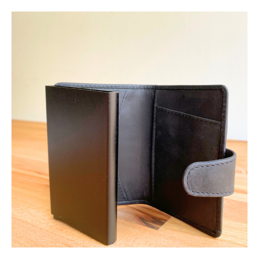 Portfel męski skórzany z wysuwanym etui mały czarny pionowy etui na karty vintage OU-35