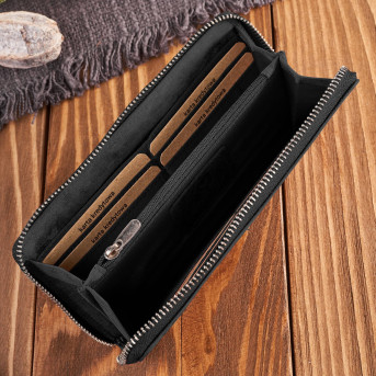 Portfel damski skórzany czarny vintage w geometryczny wzór RFID T-116-HBL