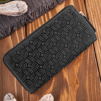 Portfel damski skórzany czarny vintage w geometryczny wzór RFID T-116-HBL