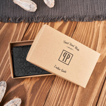 Portfel damski skórzany czarny vintage w geometryczny wzór RFID T-116-HBL