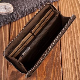 Portfel damski skórzany brązowy w geometryczny wzór vintage RFID T-116-HBR