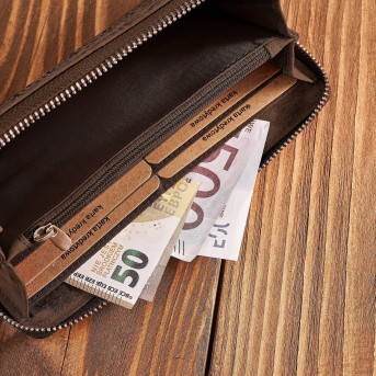 Portfel damski skórzany brązowy w geometryczny wzór vintage RFID T-116-HBR