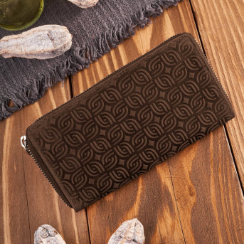 Portfel damski skórzany brązowy w geometryczny wzór vintage RFID T-116-HBR