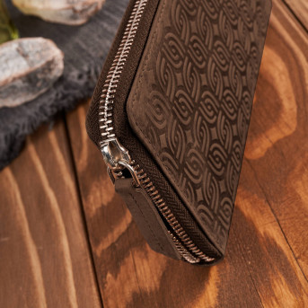 Portfel damski skórzany brązowy w geometryczny wzór vintage RFID T-116-HBR