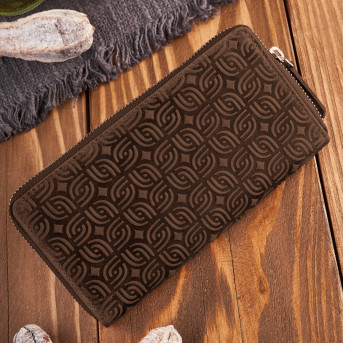 Portfel damski skórzany brązowy w geometryczny wzór vintage RFID T-116-HBR