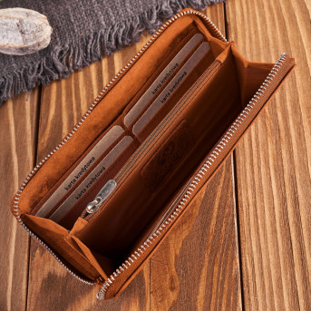 Portfel damski skórzany pomarańczowy w geometryczny wzór RFID T-116-HOR