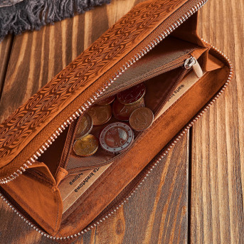 Portfel damski skórzany pomarańczowy w geometryczny wzór RFID T-116-HOR