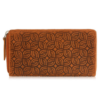 Portfel damski skórzany pomarańczowy w geometryczny wzór RFID T-116-HOR
