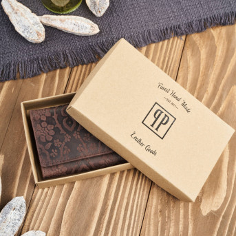 Portfel damski skórzany w kwiaty vintage duży brązowy RFID pojemny T-111-HBR