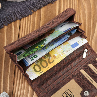 Portfel damski skórzany w kwiaty vintage duży brązowy RFID pojemny T-111-HBR