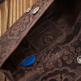 Portfel damski skórzany w kwiaty vintage duży brązowy RFID pojemny T-111-HBR