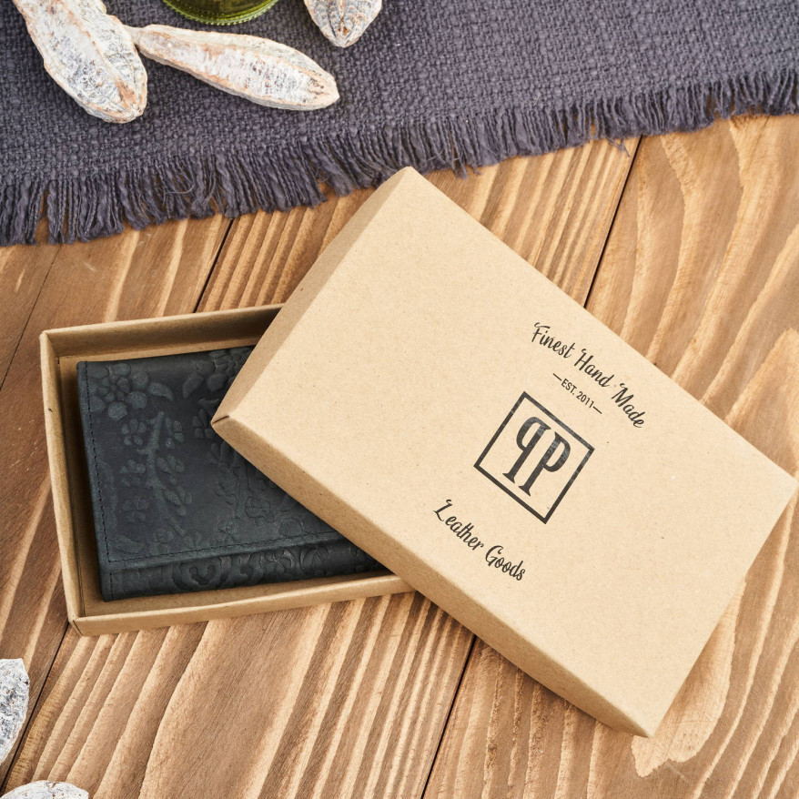 Portfel damski skórzany w kwiaty vintage duży czarny RFID pojemny T-111-HBL