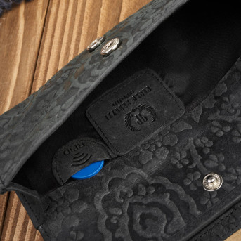 Portfel damski skórzany w kwiaty vintage duży czarny RFID pojemny T-111-HBL