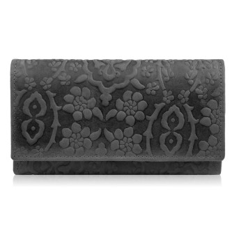 Portfel damski skórzany w kwiaty vintage duży czarny RFID pojemny T-111-HBL