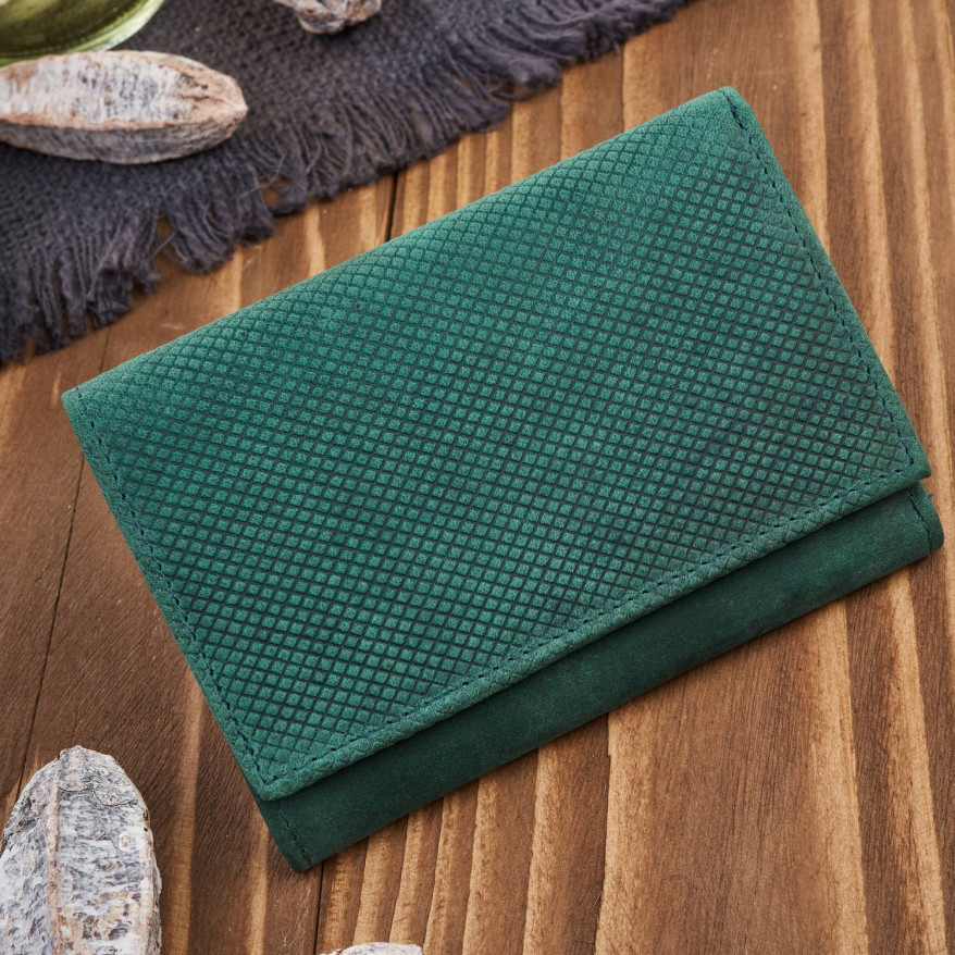 Portfel damski skórzany we wzory geometryczne duży vintage zielony RFID T-112-HGR