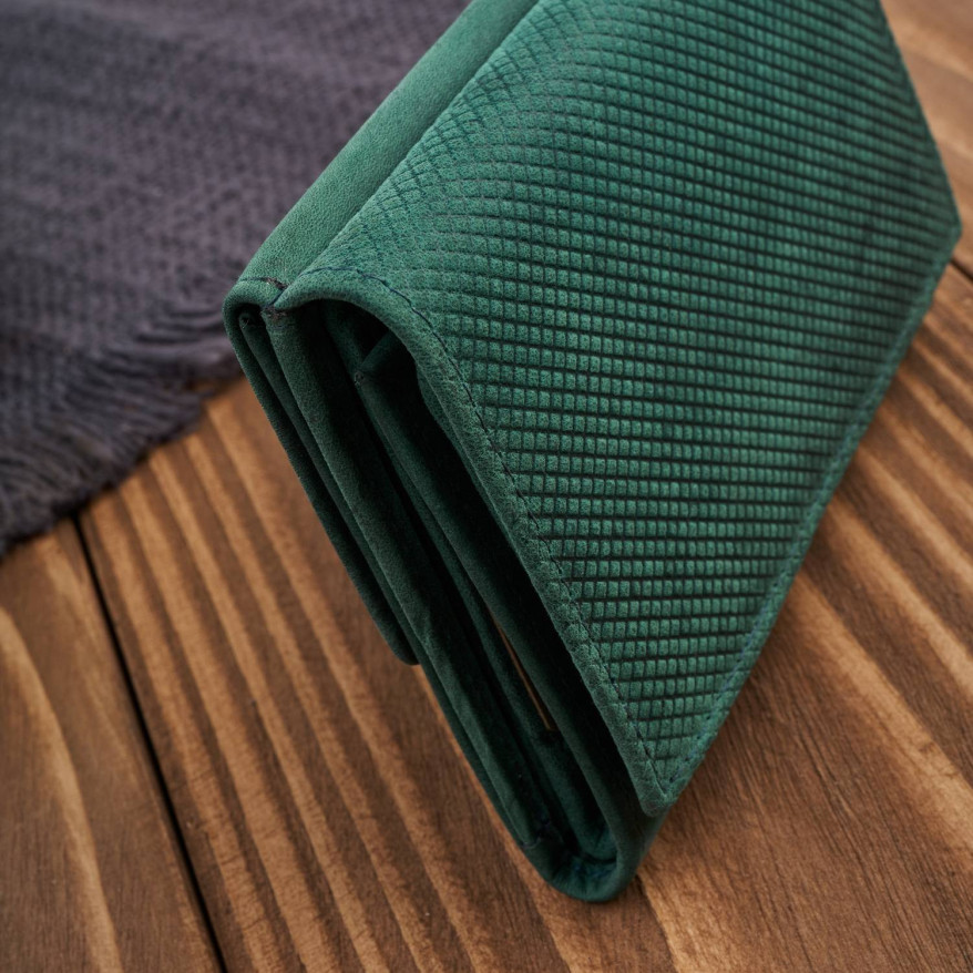 Portfel damski skórzany we wzory geometryczne duży vintage zielony RFID T-112-HGR