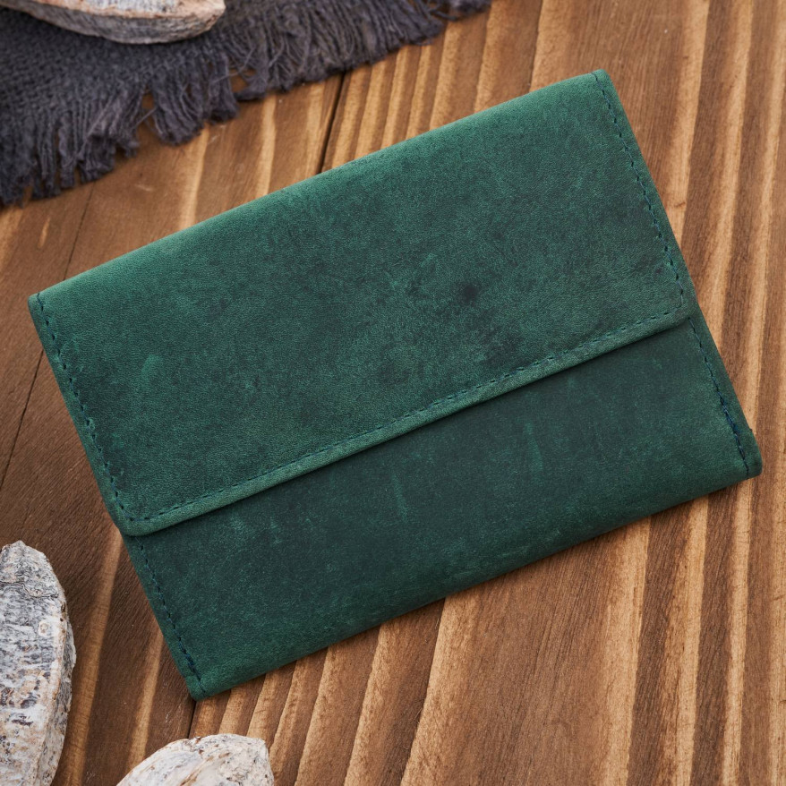 Portfel damski skórzany we wzory geometryczne duży vintage zielony RFID T-112-HGR