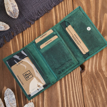 Portfel damski skórzany we wzory geometryczne duży vintage zielony RFID T-112-HGR