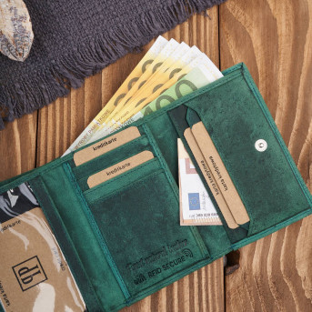 Portfel damski skórzany we wzory geometryczne duży vintage zielony RFID T-112-HGR