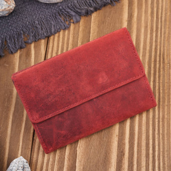 Portfel damski skórzany we wzory geometryczne duży vintage czerwony RFID T-112-HRD