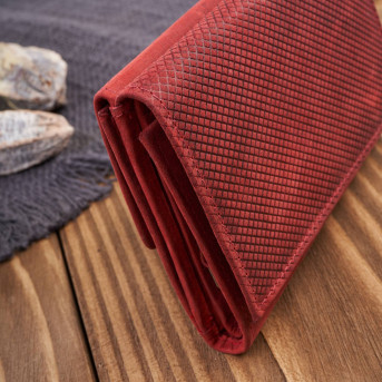 Portfel damski skórzany we wzory geometryczne duży vintage czerwony RFID T-112-HRD