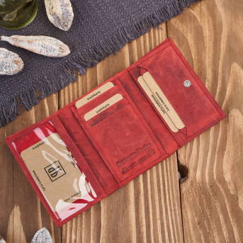 Portfel damski skórzany we wzory geometryczne duży vintage czerwony RFID T-112-HRD