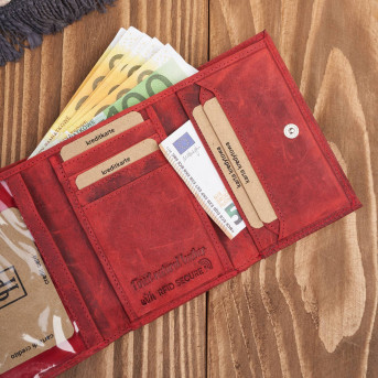 Portfel damski skórzany we wzory geometryczne duży vintage czerwony RFID T-112-HRD