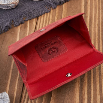 Portfel damski skórzany we wzory geometryczne duży vintage czerwony RFID T-112-HRD